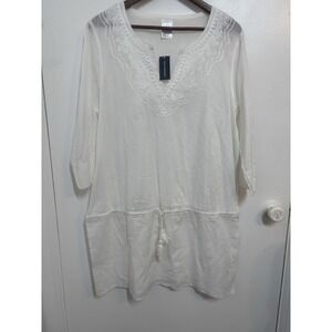 Land's End Coverup Tunic NWT Dress Swimsuit Cover Large (14/16)‎ White Beach